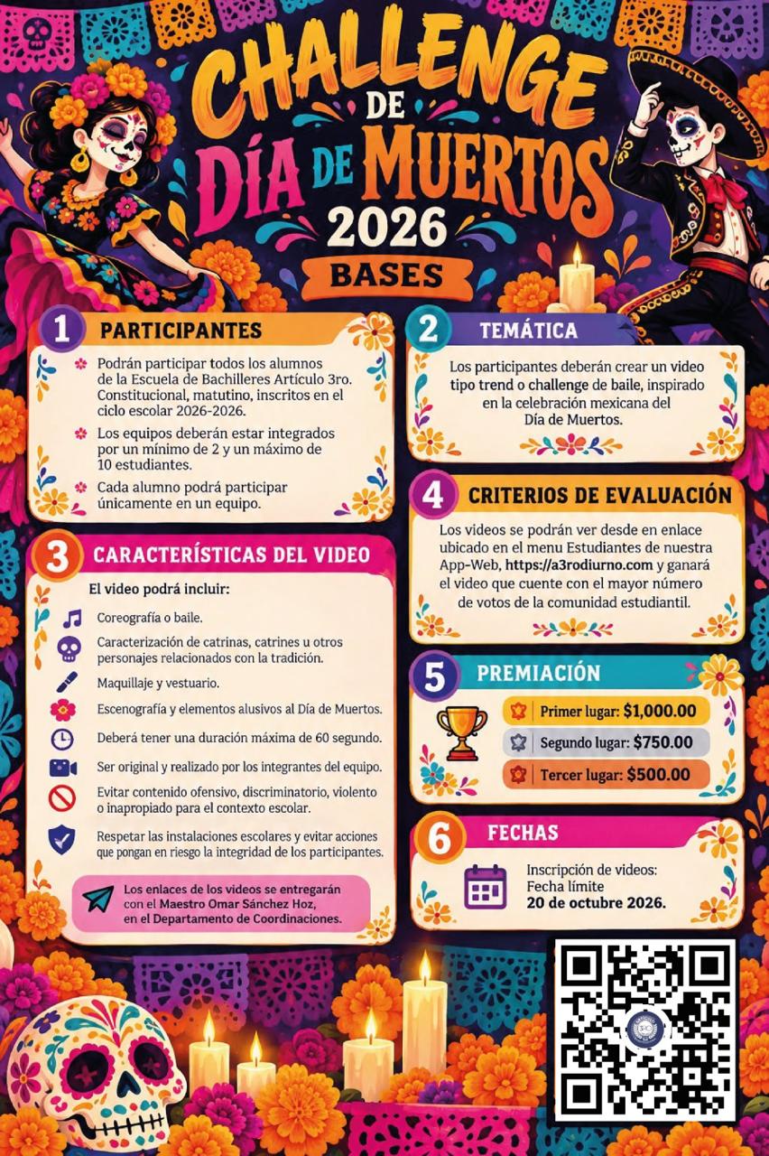 Convocatoria al Challenge de Día de Muertos 2026 con las bases del reto de video escolar