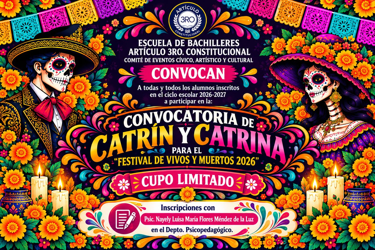 Convocatoria de Catrín y Catrina para el Festival de Vivos y Muertos 2026