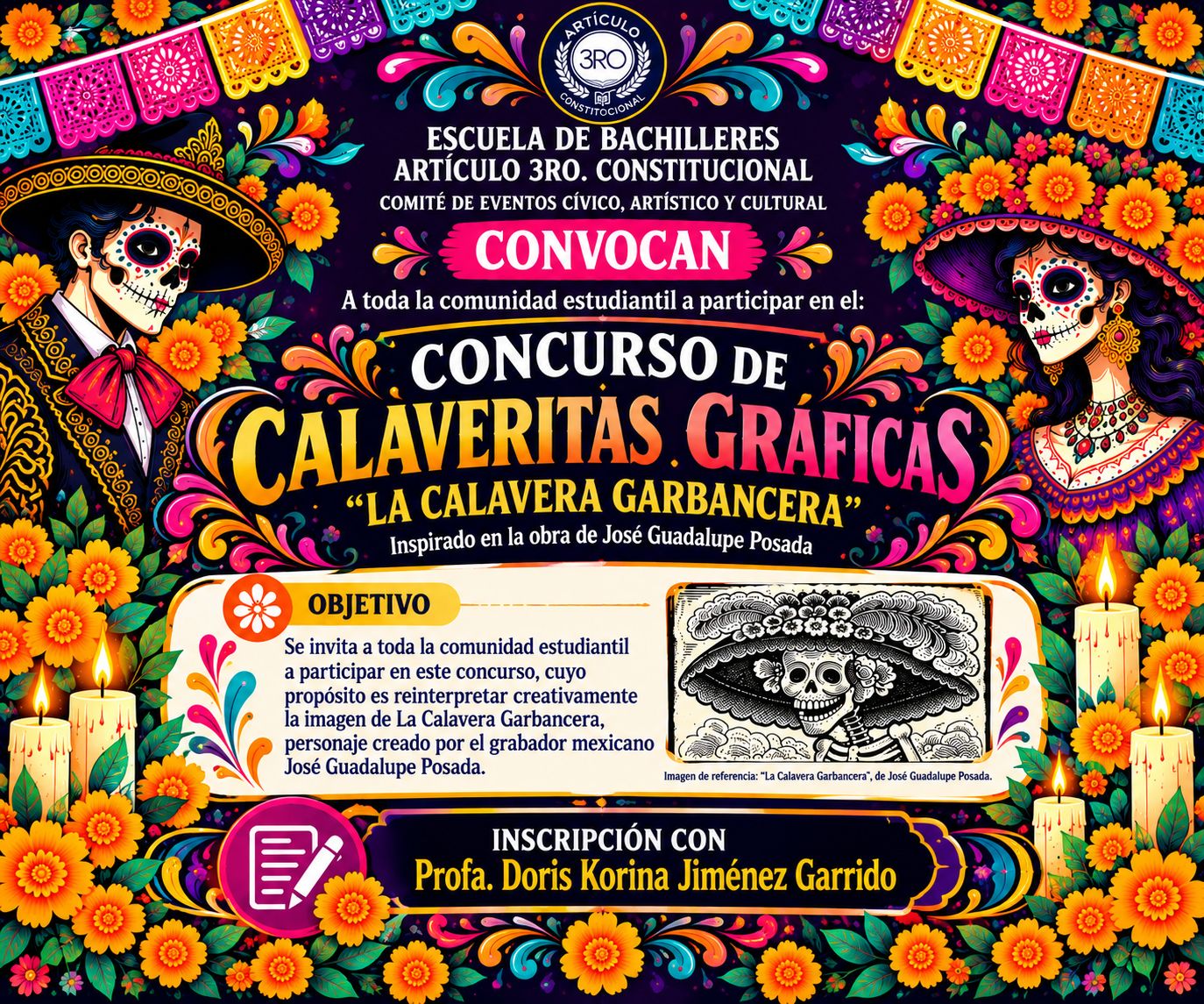 Convocatoria al Concurso de Calaveritas Gráficas La Calavera Garbancera, inspirado en José Guadalupe Posada